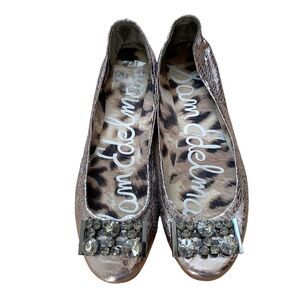 Sam Edelman Silver Faux Snakeskin Jewel Buckle Ballet Flat Shoes